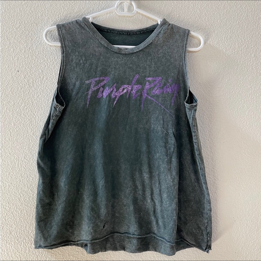 Prince Purple Rain Washed Off Grey Relaxed Fit Graphic Tank Top womens small (B)